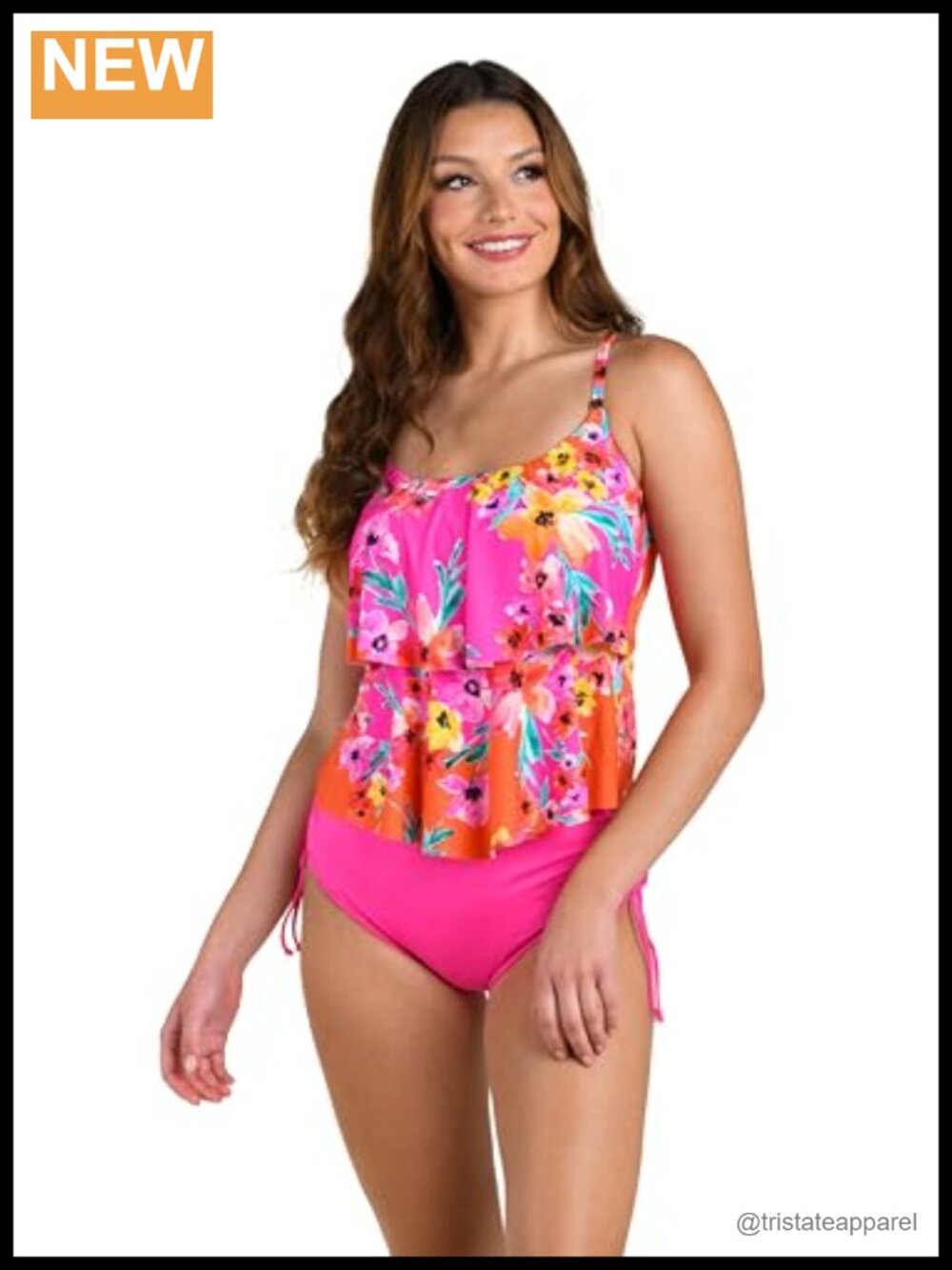 2-Tiered Ruffle Tankini Top Scoop Neck Floral Swimwear